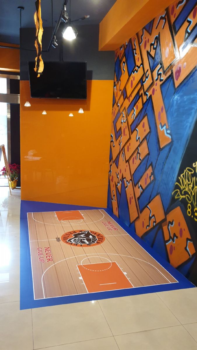 商業空間大圖輸出地貼膜 仿NBA籃球場造型地貼膜